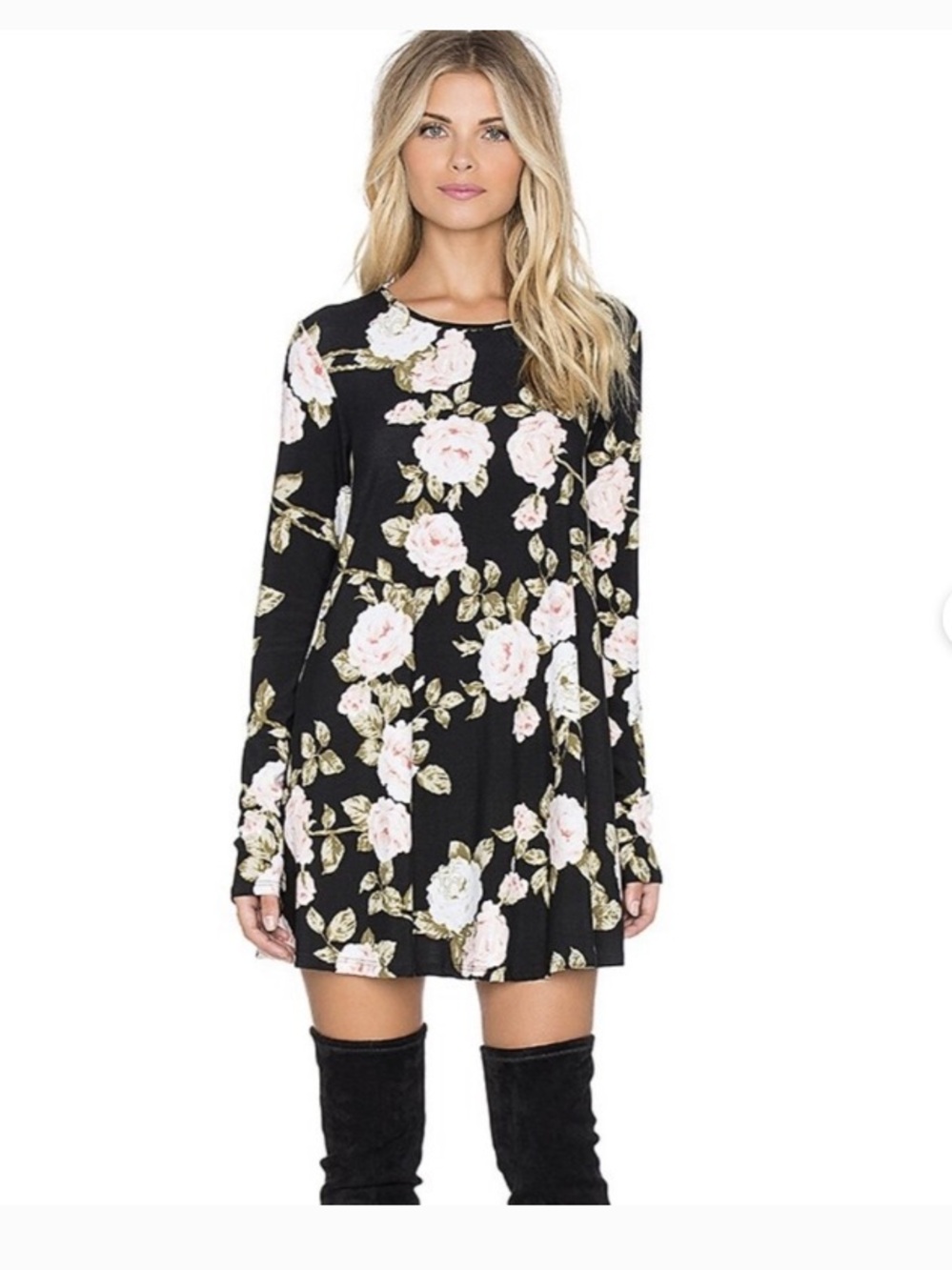 Sz M Show Me Your MuMu Black Long Sleeve  Tyler Tunic Floral Swing Mini Dress